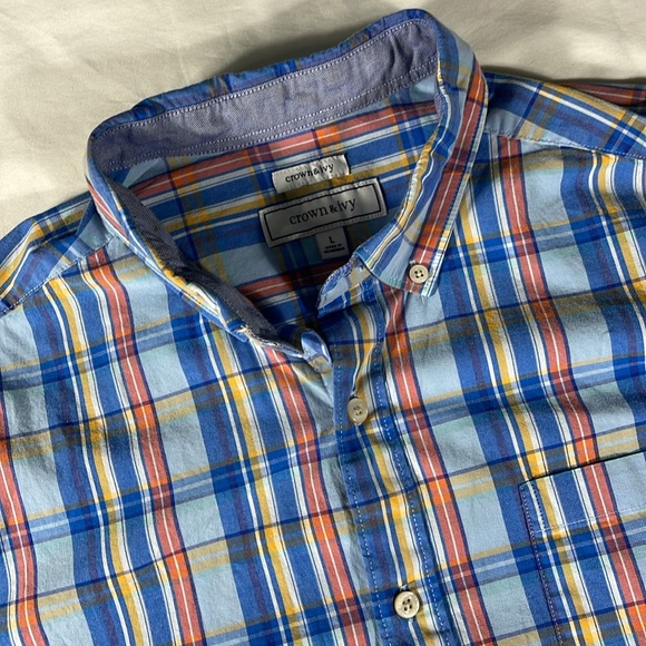 crown & ivy mens multicolor plaid long sleeve button down shirt - size L - Picture 1 of 9